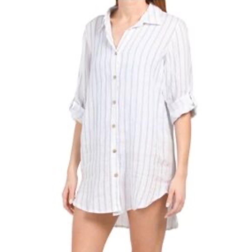 ROSEMARINE Made in Italy Striped Linen Shirt Tunic Button Down Womens Size S